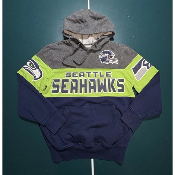 Vintage Starter Seattle Seahawks Hoodie Sweatshirt Men's Small Colorblock Blue - Picture 2 of 11